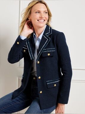 Talbots Navy Tweed Blazer with Gold Buttons